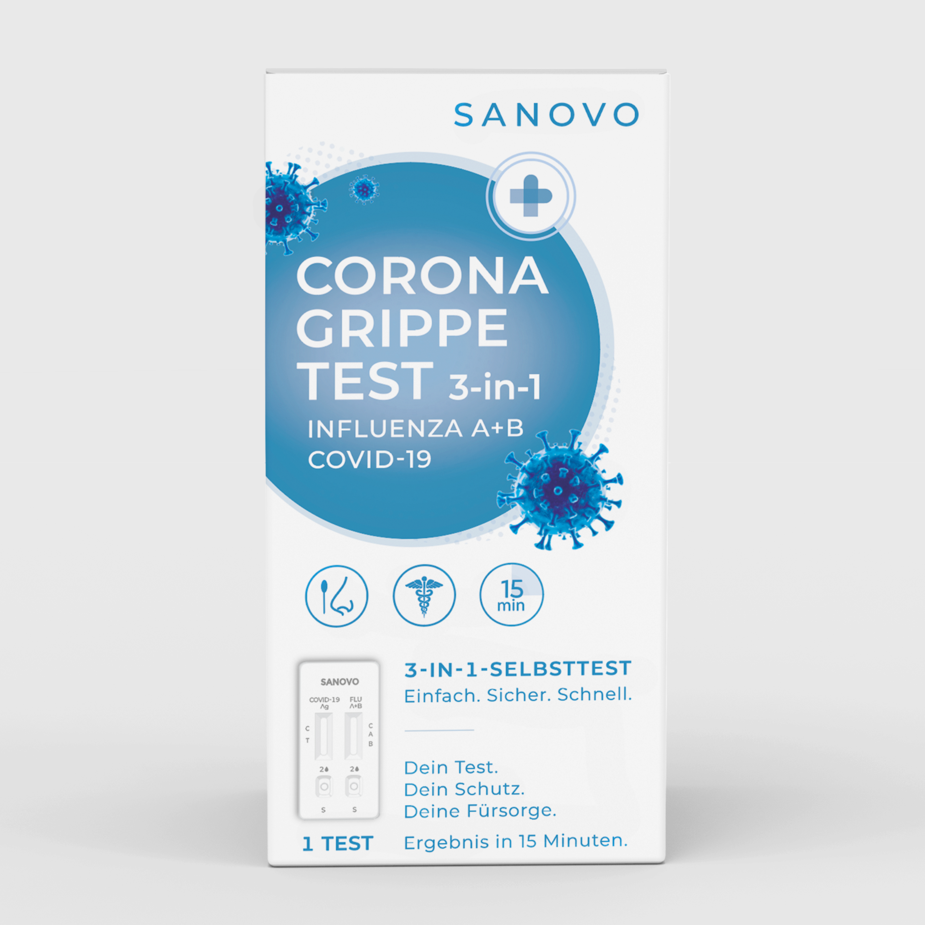 3-in-1 Corona- und Grippetest (1 Test-Kit)