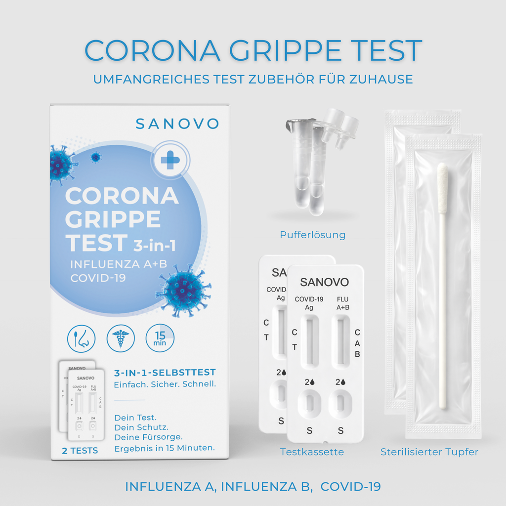 3-in-1 Corona- und Grippetest (2 Tests)